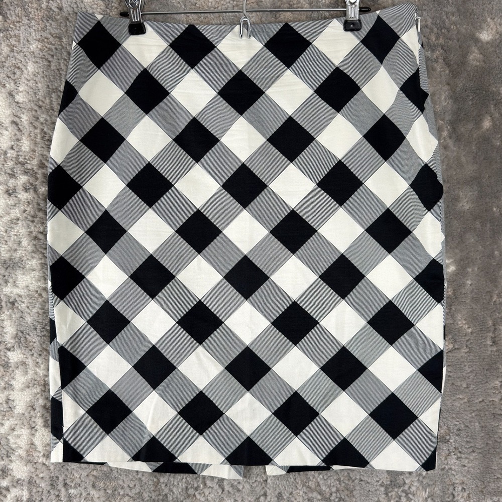 The Limited Size‎ 12 Checker Pencil Midi Skirt White Black Zip Lined Stretch